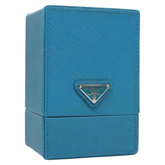 PRADA Cosmetic Pouch Leather Blue Auth 118869M - Picture 1 of 16